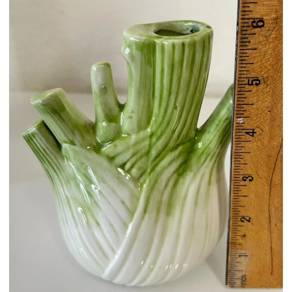 Vietri Italy Fennel Bulb Bud Vase Ceramic Vegetable Italian Pottery Green Chip*
